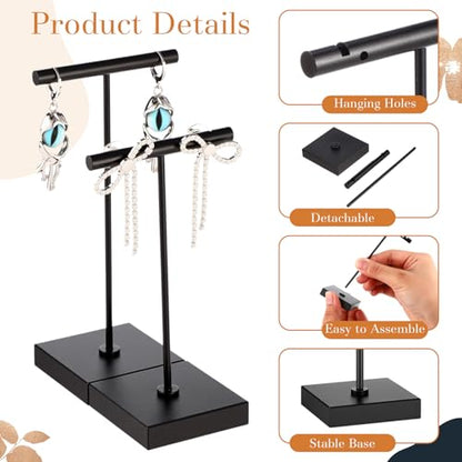 Kigeli 6 Pack Metal T Bar Earring Display Stand Retail Earring Display Holder Detachable Metal Earring Display Storage Rack Jewelry Photography Prop, Square Base, Height 4.3" and 5.1" (Black) - color: Black