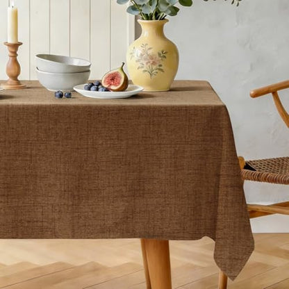 Natural Linen Rectangle Tablecloth, Slubby Textured Fall Lightweight Table Cloth 60 x 102 Inch, Water Resistant Stain Resistant Farmhouse Burlap Table Cover for Kitchen Dining Room, Brown - color: Brown, size: 102" x 60" (Rectangular) (1 Pack)