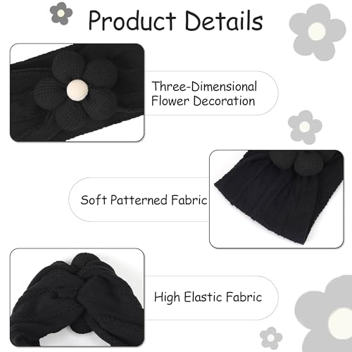 CÉLLOT Baby Girl Headband and Socks, Non-Slip Floral Socks and Soft Floral Nylon Hairbands for Babies Infants and Toddlers(White,Blue,Black) - color: White+Blue+Black