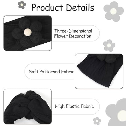 CÉLLOT Baby Girl Headband and Socks, Non-Slip Floral Socks and Soft Floral Nylon Hairbands for Babies Infants and Toddlers(White,Blue,Black) - color: White+Blue+Black