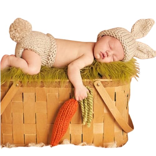 Matissa Newborn Baby Girl/Boy Crochet Knit Costume Photography Prop Hats Outfits - color: Carrot Loving Bunny