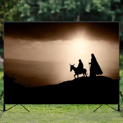5x7ft Photography Backdrop Christmas Religious Joseph Mary Baby Jesus Donkey Bethlehem City Photo Backdrop Photography Background for Photoshoot Portrait Video Party Photo Studio Prop Booth - color: Color2