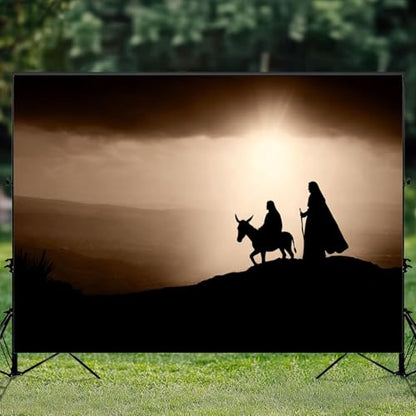 5x7ft Photography Backdrop Christmas Religious Joseph Mary Baby Jesus Donkey Bethlehem City Photo Backdrop Photography Background for Photoshoot Portrait Video Party Photo Studio Prop Booth - color: Color2