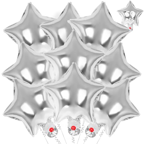 50 Pcs Star Balloons,10 Inch Star Foil Balloons,Stars Shaped Balloon Mylar Helium Balloon for Birthday Party Anniversary Wedding Baby Shower Decorations (10inch-silver) - color: 10inch-silver