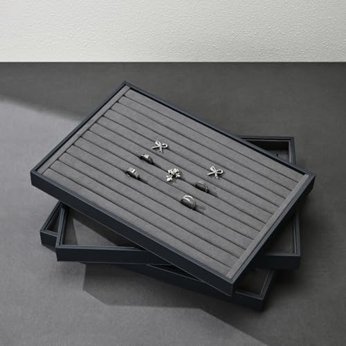 Ring Display Tray Grey Jewelry Organizer Tray Grey Microfiber Ring Earrings Display Organizer Tray - size: 11 Slot