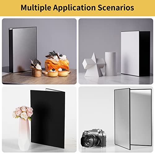 Meking 12" x 8" Light Reflector, 3 in 1 Photography Reflector Cardboard, Folding Light Diffuser Board for Food and Product Photography Lighting- Black, Silver and White - size: 1Pcs A4 Black Silver White
