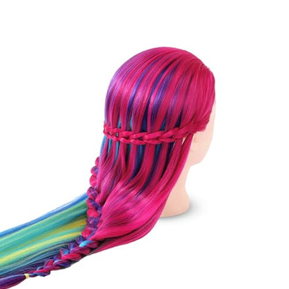 Mannequin Head with Hair, Beauty star 29" Cosmetology Doll Head for Hair Styling to Practice on, Hairdressing Training Braiding Heads with Clamp Stand Holder Kit - color: Hot Pink