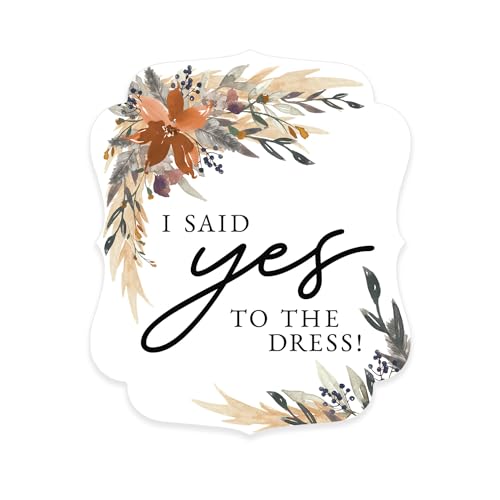 Indie Autumn Floral I Said Yes To The Dress Sign / 10" x 12" Boho Fall Feather Formal Dresses Boutique Sign/Plastic Photo Prop/Made In The USA - color: Indie Autumn Floral, style: Yes to the Dress