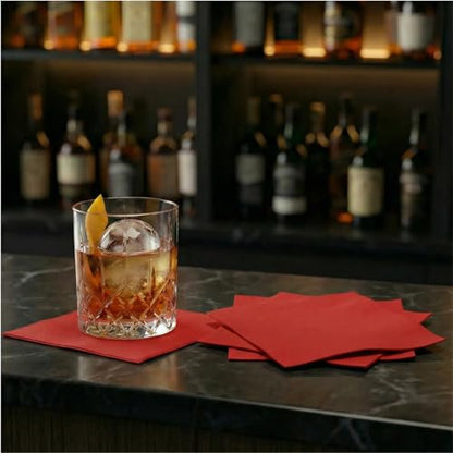 AMERICAN HOMESTEAD Red Cocktail Napkins - Premium 4.75"x4.75" Disposable Linen-Like Beverage Napkins - Bulk Square Party Bar Serviettes for Weddings, Parties, Events, and Everyday Use - 100 Count - color: Red, size: 4.75 x 4.75