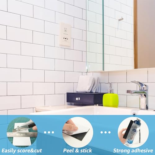 Art3d 102-Piece Peel and Stick Wall Tile for Kitchen Backsplash, Bathroom, Fireplace, 3in. × 6in. Stick on Subway Tile, Glossy White - color: Glossy White