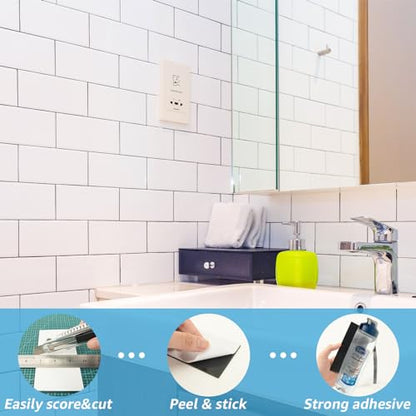Art3d 102-Piece Peel and Stick Wall Tile for Kitchen Backsplash, Bathroom, Fireplace, 3in. × 6in. Stick on Subway Tile, Glossy White - color: Glossy White