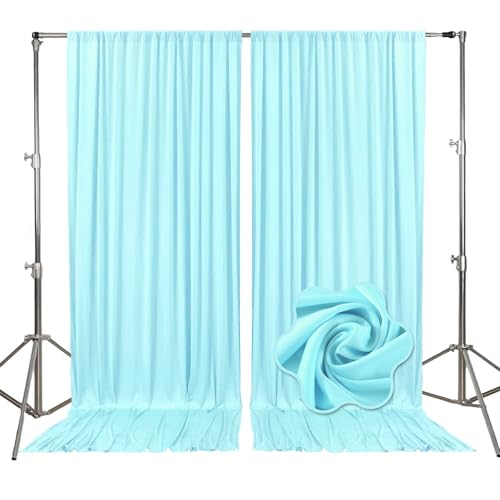 10ft x 10ft Lake Blue Backdrop Curtains for Parties, Fabric Satin Background Curtain with Rod Pockets for Weddings, Birthday, Baby Shower, Photography, Graduation Party Backdrop Drapes, 2 Panels - color: Lake Blue
