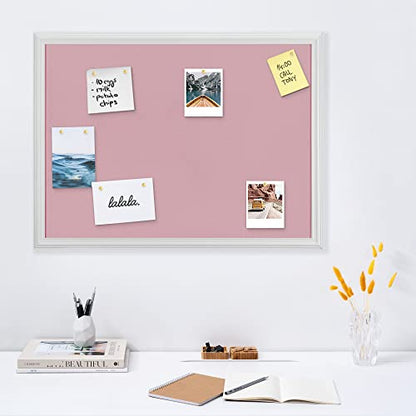 Navaris Framed Fabric Bulletin Board - 18 x 24 inches Plush Jewelry Organizer Pinboard for Wall - Memory Memo Pin Board - Rose with White Frame - color: White / Pink