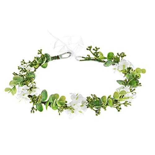 Greenery Leaf Crown Rustic Wedding Headpiece Bridal Headband Photo Prop - color: S-white