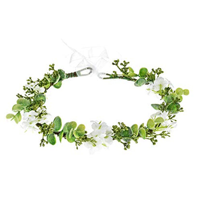 Greenery Leaf Crown Rustic Wedding Headpiece Bridal Headband Photo Prop - color: S-white