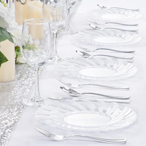 U-QE 100 Pieces Clear Plastic Plates - 9 Inch Clear Disposable Plates - Washable & Reusable - Premium Hard Plates - Party Supplies for Birthdays, Celebrations, Travel, Wedding, Party and Events - color: 9Inch-100pcs-Clear