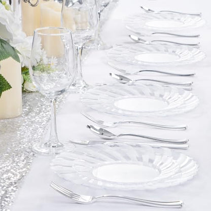 U-QE 100 Pieces Clear Plastic Plates - 9 Inch Clear Disposable Plates - Washable & Reusable - Premium Hard Plates - Party Supplies for Birthdays, Celebrations, Travel, Wedding, Party and Events - color: 9Inch-100pcs-Clear