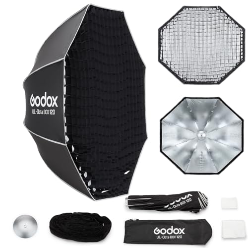 Godox Softbox UL-Octa120 47.2"/120cm Octagonal Softbox, Quick-Release Umbrella Design Bowens Mount Softbox with Grid & Deflector, for Professional Video Lighting - size: Octa 120cm (47.2")