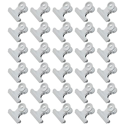 HAHIYO 0.87inch White Bulldog Clips Metal File Hinge Binder Clips Clamps Save Space Strong Spring Jaws Rock Solid Grip Book Lay Flat Deburred Edge for Hang Photos Wall Grid Dog Food 30PCS - size: White-0.87in-30P