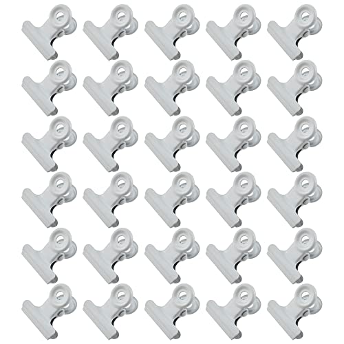 HAHIYO 0.87inch White Bulldog Clips Metal File Hinge Binder Clips Clamps Save Space Strong Spring Jaws Rock Solid Grip Book Lay Flat Deburred Edge for Hang Photos Wall Grid Dog Food 30PCS - size: White-0.87in-30P