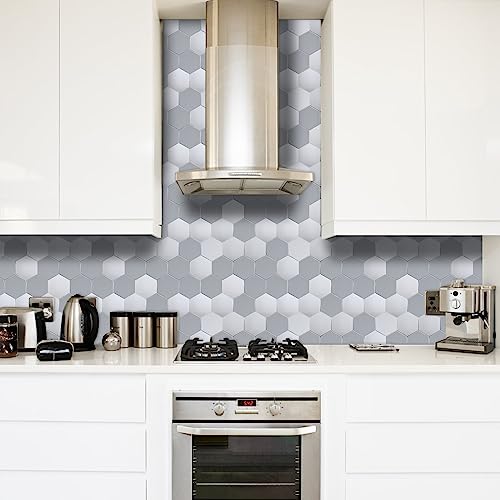 New Upgrade Premium Hexagon Peel and Stick Tile Backsplash，Matte Grey Waterproof Stick on Backsplash, Self-Adhesive Marble Tiles for Kitchen,Bathroom and Bedroom，10-Sheet. - color: Matte and Glossy Grey