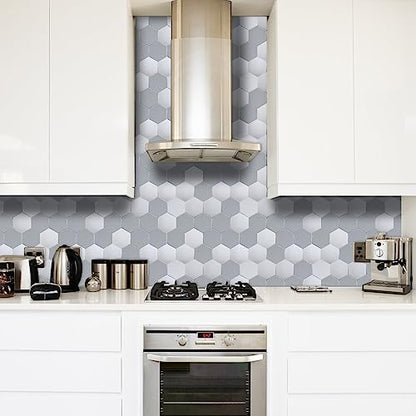 New Upgrade Premium Hexagon Peel and Stick Tile Backsplash，Matte Grey Waterproof Stick on Backsplash, Self-Adhesive Marble Tiles for Kitchen,Bathroom and Bedroom，10-Sheet. - color: Matte and Glossy Grey