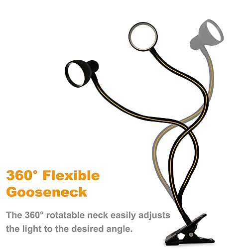 LiFMIRA Clip-on Reading Light - 3 Color Modes, 10 Dimmable Brightness, Eye Care Clamp Desk Lamp with Flexible Gooseneck for Reading in Bed, Desk, Headboard, Computer - color: Black