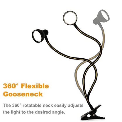 LiFMIRA Clip-on Reading Light - 3 Color Modes, 10 Dimmable Brightness, Eye Care Clamp Desk Lamp with Flexible Gooseneck for Reading in Bed, Desk, Headboard, Computer - color: Black