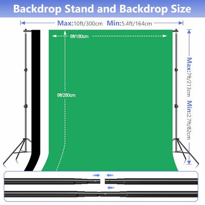 EMART Photo Video Studio Backdrop Stand Kit, 7×10ft Adjustable Photography Support System with Polyester Background(Black/White/Green Screen), Spring Clamps and Carry Bag for Photoshoot - size: 7x10ft(backdrop stand)/6x9ft(backdrop)