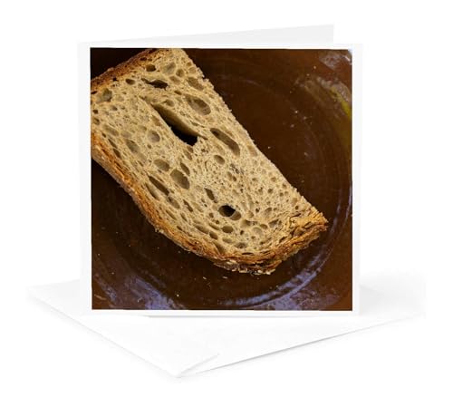 3dRose Slice of fresh bread on a ceramic plate. Brown colors, Kitchen, food 1 Greeting Card with envelope - size: 5.5”