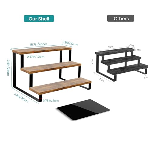 ELITEROO Wooden Display Riser Stand, 3 Tier Display Risers, Tiered Cabinet Organizer, Widened Display Rack Shelf Kitchen Counter Shelf for Makeup Perfume Figure Dolls Collection Condiment Candles