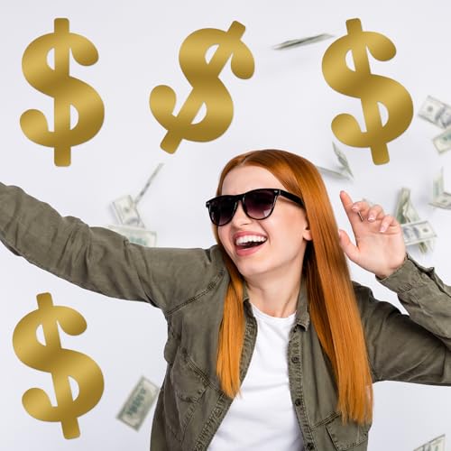 8 Pcs Dollar Themed Party Decorations 13. 4'' Glitter Dollar Birthday Decor Money Investment Bachelorette Foil Cutout for Us Dollar Sign Money Party Casino Night Supplies