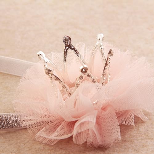 Nishine 1.3"x1.3" Mini Baby Girl Tulle Crown Headband Toddler Princess Crown Tiaras Birthday Photography (Silver, Elastic) - color: Silver