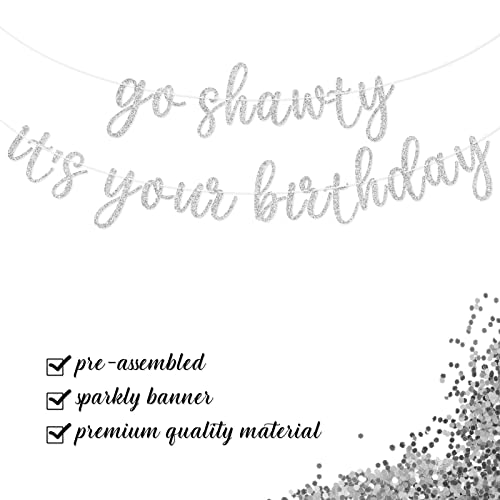 Go Shawty It's Your Birthday Banner, Hip Hop Birthday Party Decorations Supplies, Rap Theme Bday Bunting Sign, Pre-strung, Photo Props (Silver) - color: Silver
