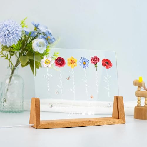 Customized Grandma's Garden Night Light, Personalized Birth Month Flower with Kids Name Acrylic LED Lamp, Mother Day Gift, Grandma Gift, Mom Gifts, Gifts for Birthday - color: Style 4