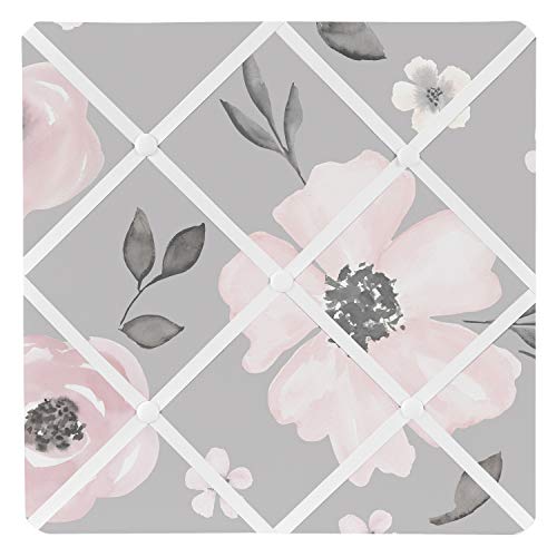 Sweet Jojo Designs Grey Watercolor Floral Fabric Memory Memo Photo Bulletin Board - Blush Pink Gray and White Shabby Chic Rose Flower Farmhouse - color: Grey Watercolor