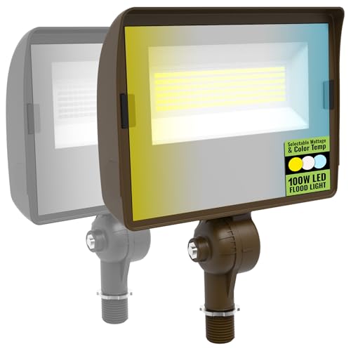 Select LED Flood Light with Photocell, 50W/80W/100W Wattage Selectable, 13500 Lumen, 3000K/4000K/5000K CCT, IP65 Waterproof, UL Certified Outdoor Security Light for Yard, Driveway (Knuckle Mount) - color: 100 Watts