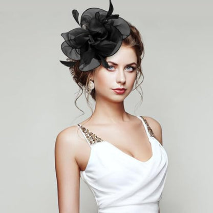 Fascinators Hats with Gloves Set for Women 20s 50s Cocktail Tea Party Wedding Costume Headwear - color: 03-black