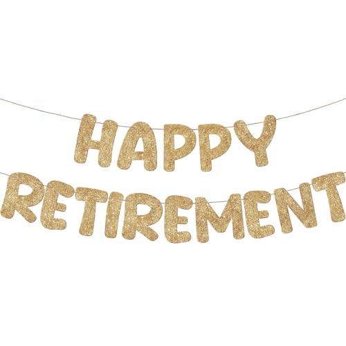 Fulmoon Pre Strung Happy Retirement Banner Glitter Retirement Sign Funny Official Retired Decor Party Decorations Supplies for Men Women Gifts (Champagne Gold) - color: Champagne Gold