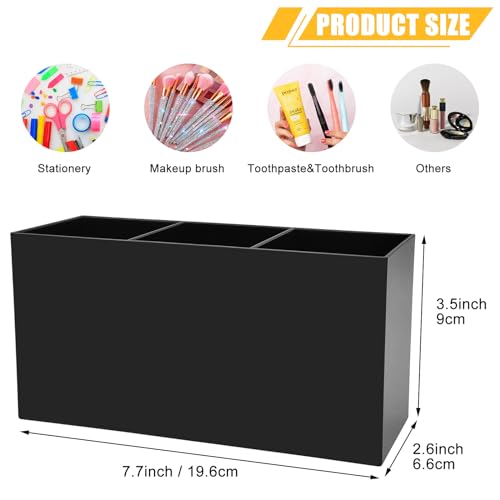 Cerpourt Black Makeup Brush Organizer,Acrylic Cosmetic Brushes Storage Holder with 3 Slots,Pencil Pen Holder for Desk,Desk Organizer and Accessories for Vanity - color: Black