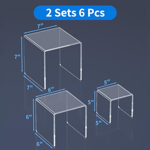 NIUBEE 2Set Acrylic Risers Display for Funko POP Figures,Clear Cake Stands for Candy Dessert Table Decorations-5"x6"x7" - size: (5,6,7)" x 2Set