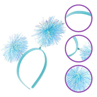 Beavorty Foil Strips Headband with Pom Pom Fluffy Balls - Tinsel Head Bopper Cosplay Hair Accessory - color: Blue