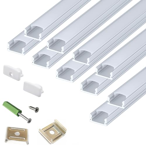 THMOOTHER LED Strip U Channel Diffuser 10-Pack 6.56FT,17X7.5MM Surface Mounted Tape Light Aluminum Track with Milky Cover Cabinet,Stairs,Counter,Wall Flush Installed Low Profile - color: Silver