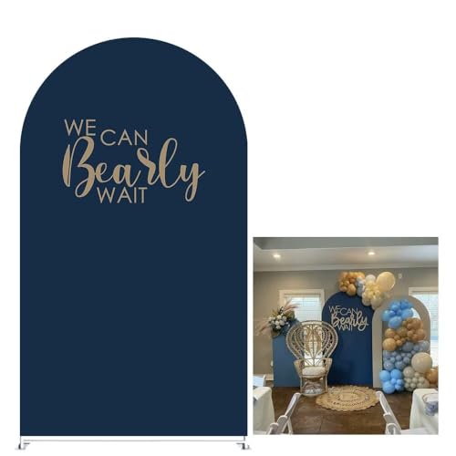 Dark Blue Arch Backdrop Stand Covers for Baby Shower Parties We Can Bearly Wait Theme Arched Fabric Cover Kids Birthday Party Favors Decor Banner (2.2x5FT) - color: Kp-gx-2354, size: 2.2ftx5ft (Only Cover)