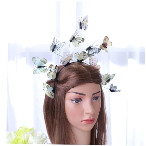 SEWACC 2pcs Butterfly Hairband Set for Women Brides, Wedding Photo Props, Plastic Headbands in Plain Blue and Neutral Colors, Bridal Hair Accessories for Photography and Special Occasions