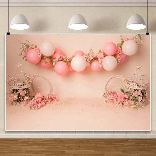 Yeele 9x6ft Pink Balloon Floral Backdrop for Girl Birthday Pastel Pink Room Flowers Balloons Princess Baby Shower Photography Background for Newborn Girls Women Portrait Photo Shoot Props - size: 9x6ft