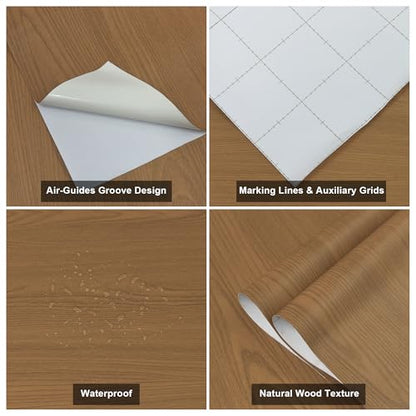 16"x354" Brown Peel and Stick Wallpaper Waterproof Walnut Contact Paper Removable Thickened Wood Look Peel and Stick Wallpaper Textured Self Adhesive Wood Stickers for Cabintes Table Drawer - color: Brown, size: 15.7" x 354"