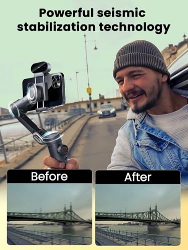 AOCHUAN XE AI Version,Gimbal Stabilizer for Smartphone,NO APP AI Tracking, Gesture Control,360°Inception Gimbal with TikTok YouTube,3-Axis Foldable Handheld Tripod for iPhone& Android,Black - style: Smart XE AI