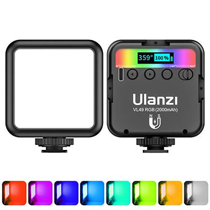 ULANZI VL49 RGB Video Lights, LED Camera Light 360° Full Color Portable Photography Lighting w 3 Cold Shoe, 2000mAh Rechargeable CRI 95+ 2500-9000K Dimmable Panel Lamp Support Magnetic Attraction - color: Black