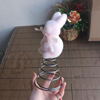 Easter Bunny Tree Topper - Spring Festival Moss Rabbit Ornament - Flocking Bunny Topper - for Home Farmhouse Party Mantel Cabinet Porch Basket Gathering Celebration - color: Pink